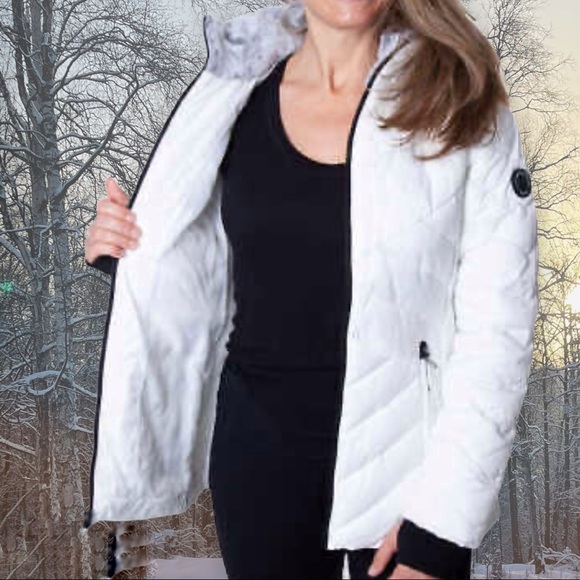 short white puffer jacket